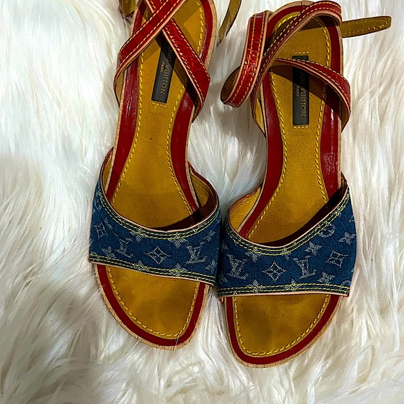 LV Denim and Croc Sandals - Picture 1 of 9